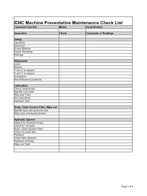 cnc machine installation checklist|cnc maintenance checklist pdf.